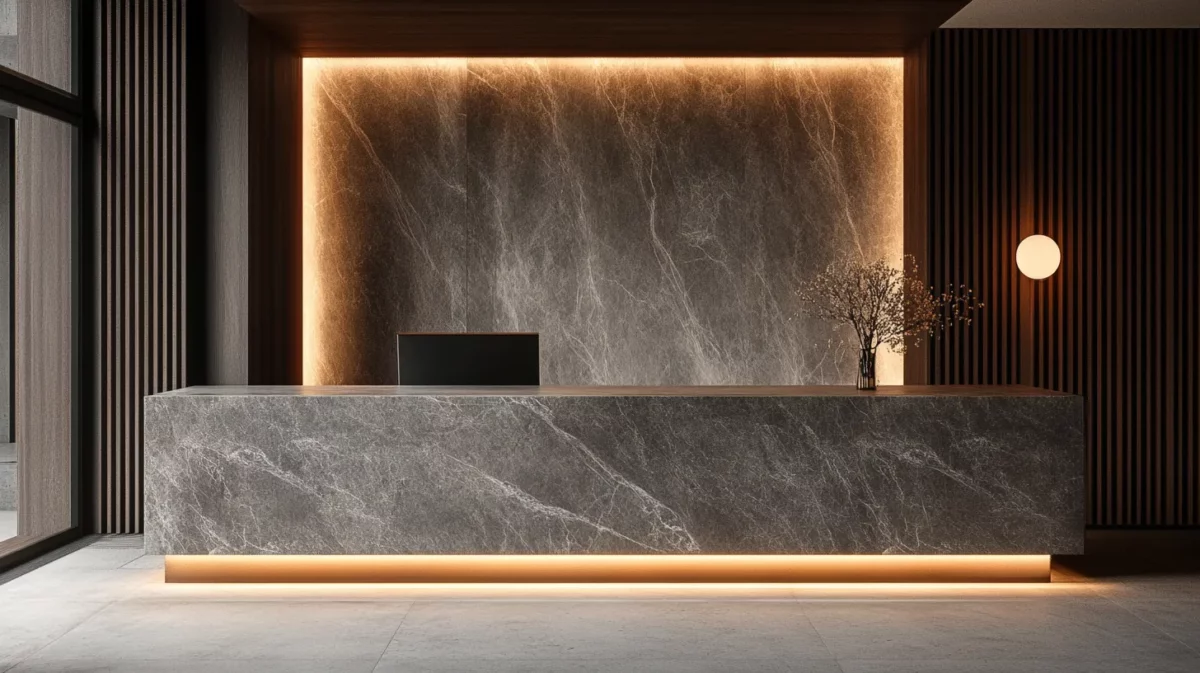 mixed material modern reception counter designs