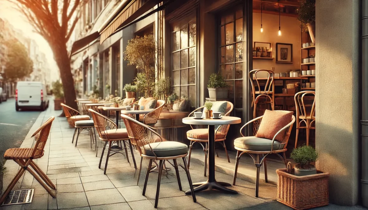 outdoor seating arrangements for small cafe exterior design