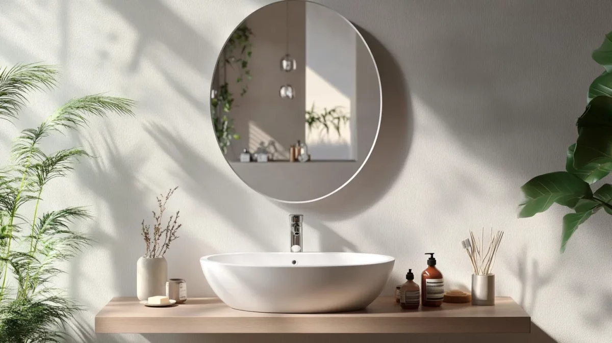 oval mirror with ceramic basin design ideas for hall