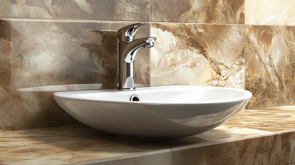 porcelain tiles for an elegant hall wash basin