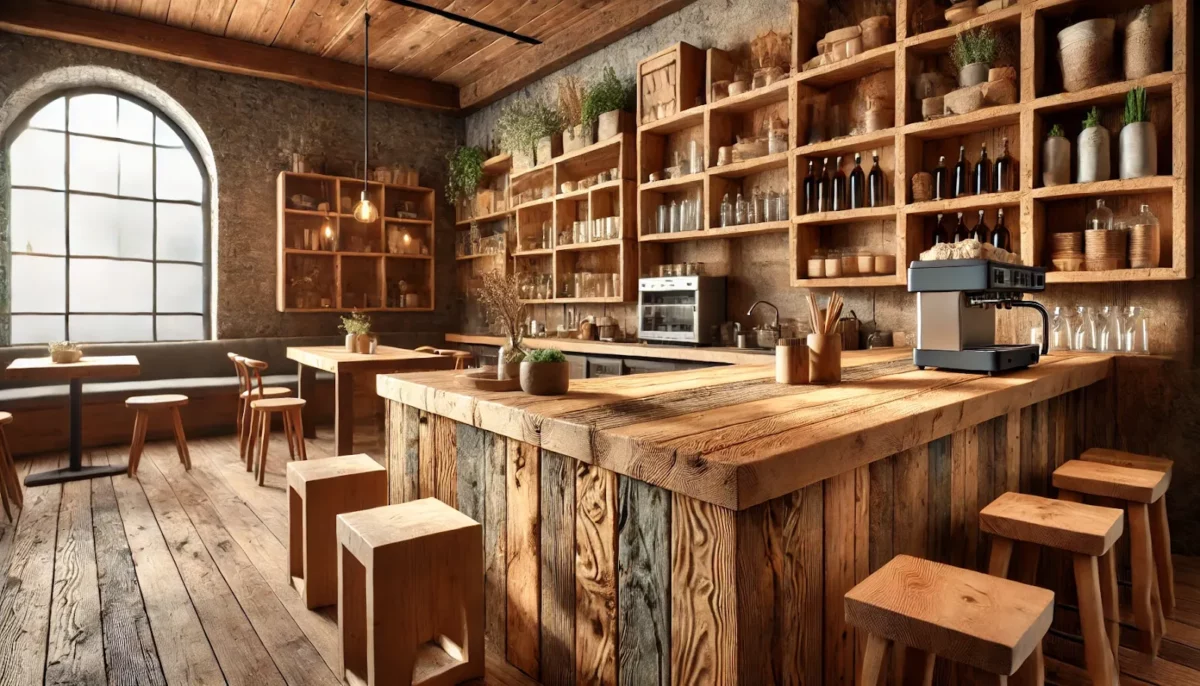 reclaimed wood accents cafe design