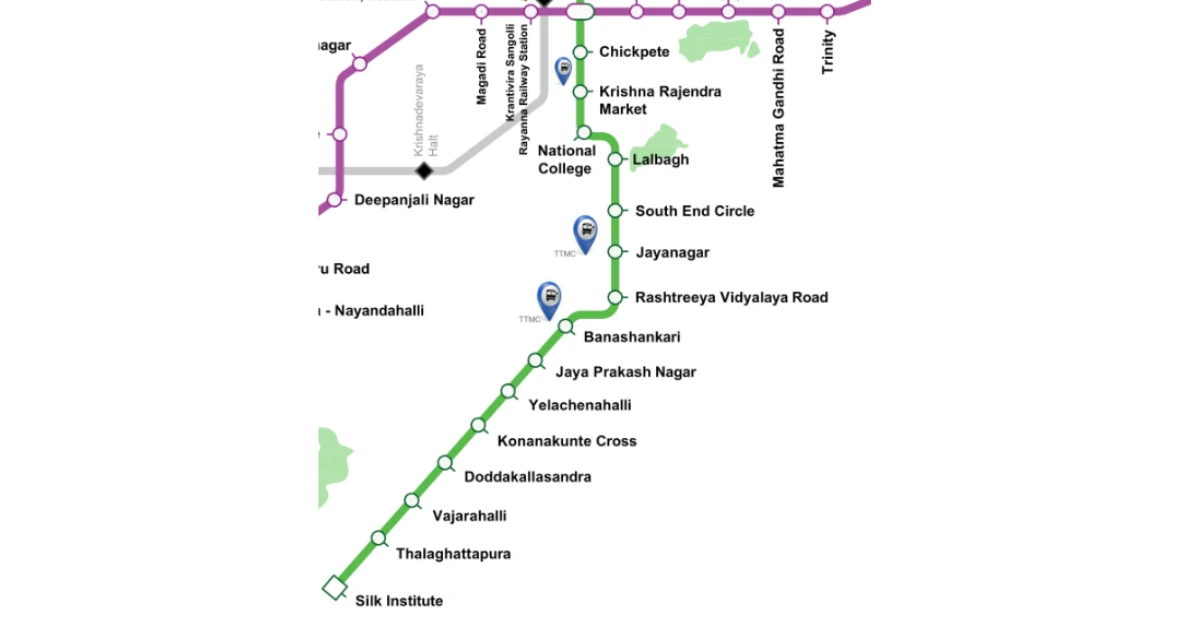 silk institute to mg road metro station route map