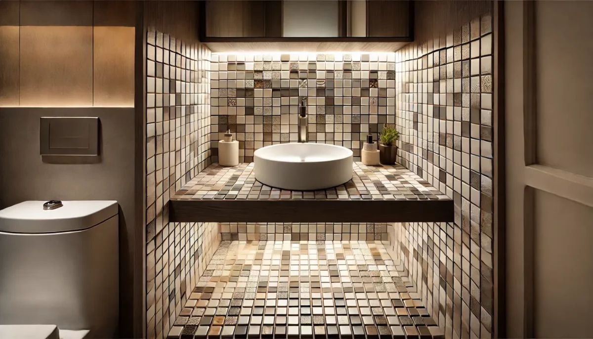 small square tiles for compact hall wash basin