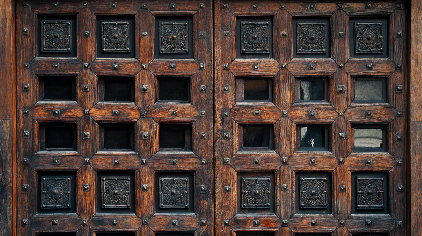 square frames in the design of the wooden jali door