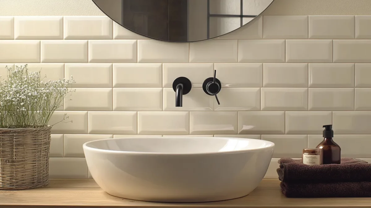 subway design tiles for a modern hall wash basin