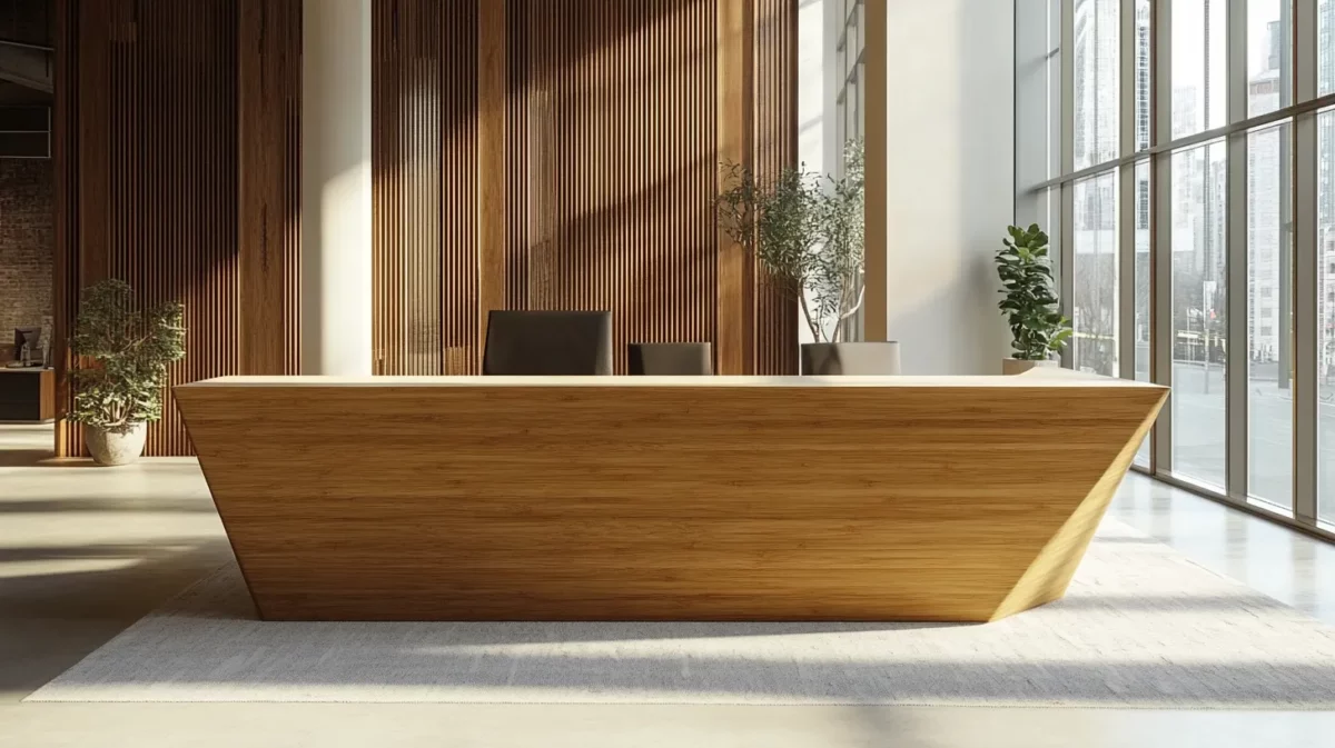 sustainable bamboo linear office reception table design