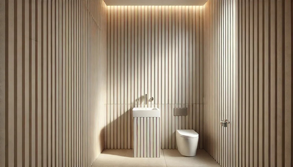 vertical stripes tiles for a unique hall wash basin