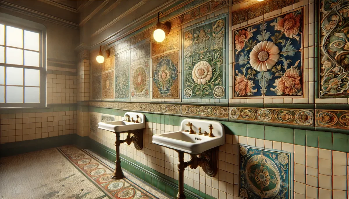 vintage tiles for an elegant hall wash basin