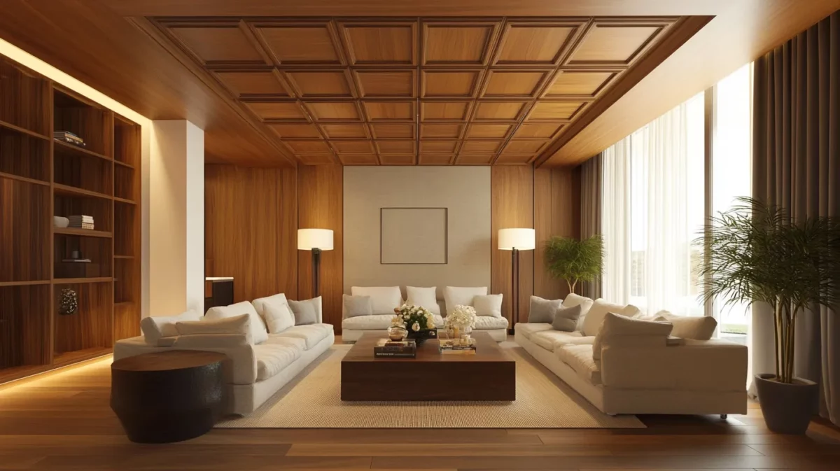 wood and veneer panels material for false ceiling design in hall