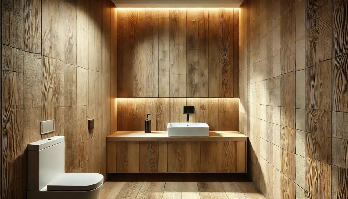 wood look tiles for a natural hall wash basin