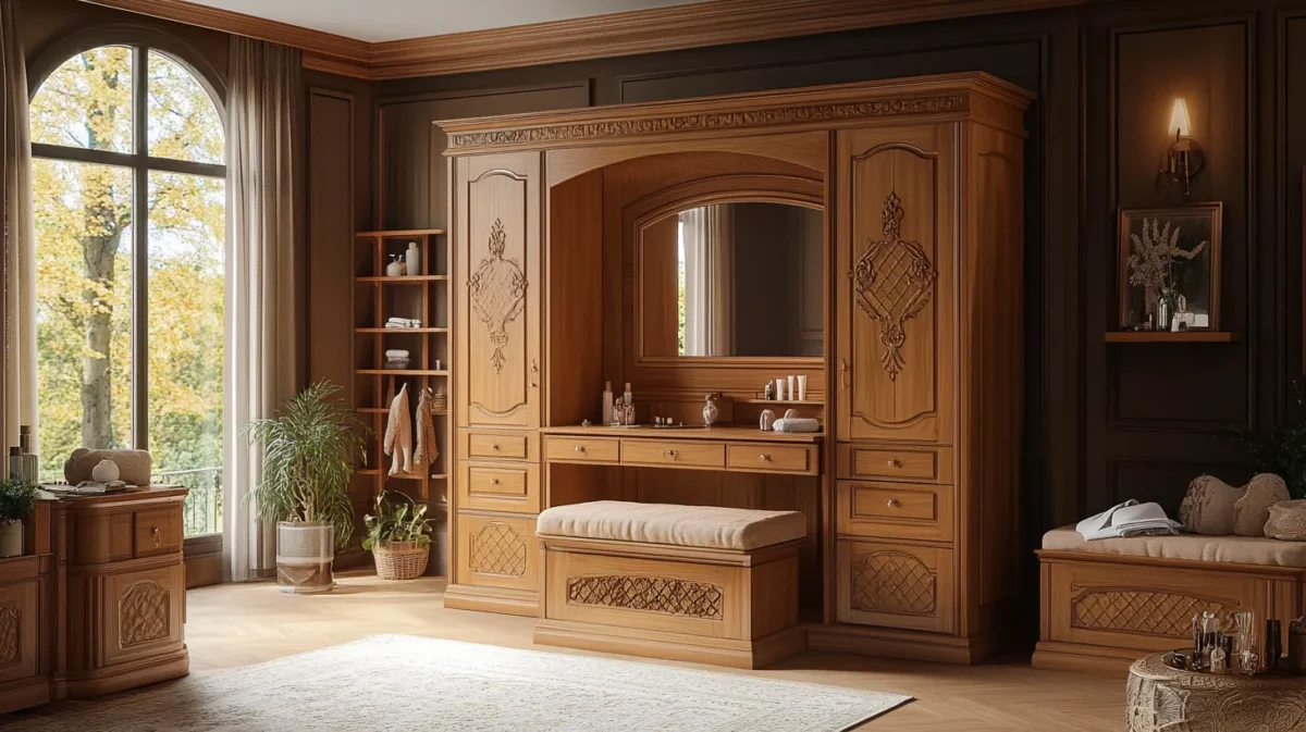 wooden wardrobe and dressing table combo