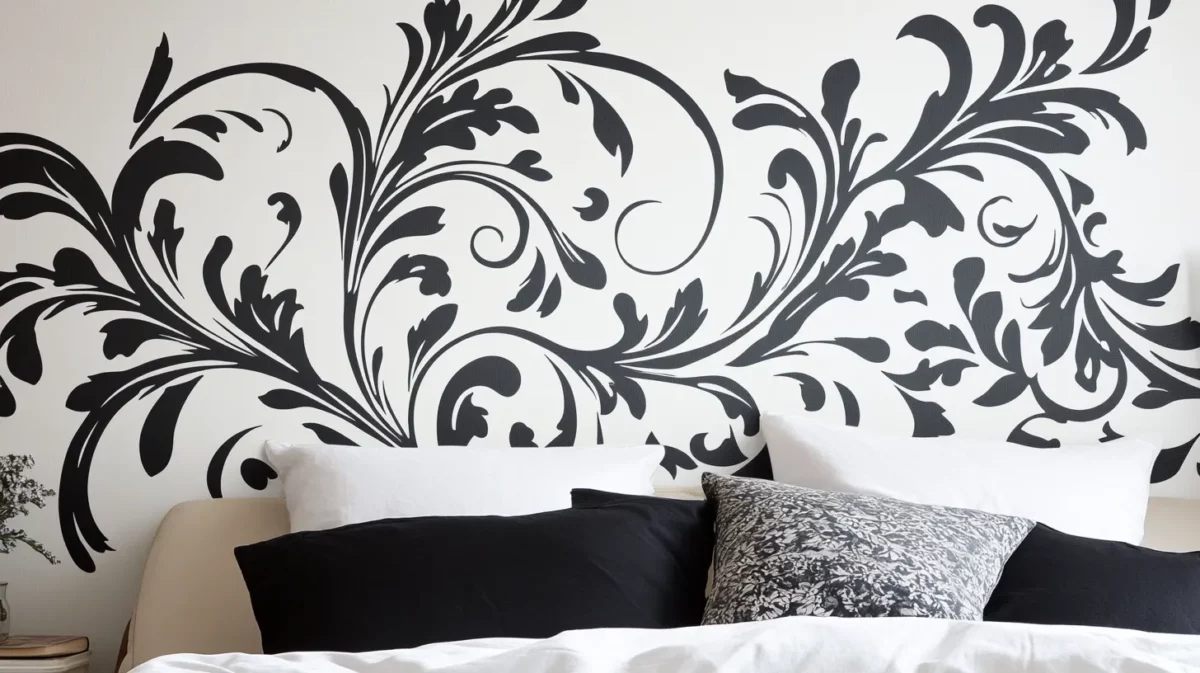 baroque flourish bedroom wall stencil design