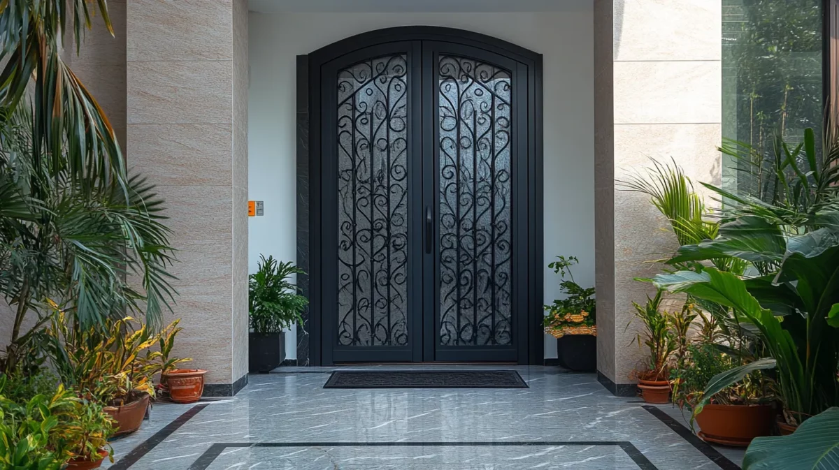 curved iron safety main door grill designs for flats