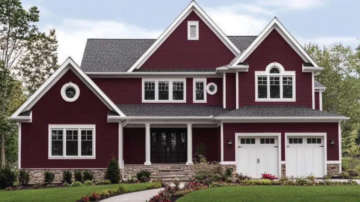 exterior paint colour combination with white and burgundy