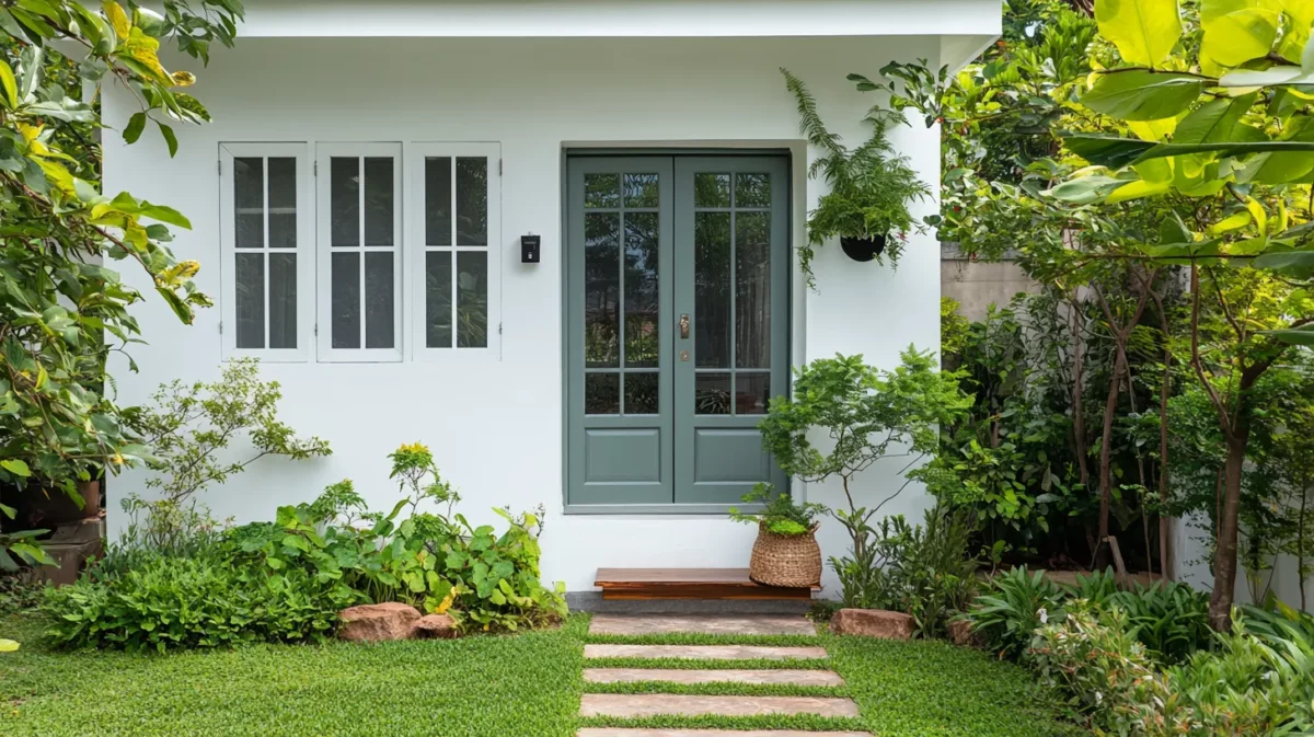 forest green and white exterior wall paint colour combination