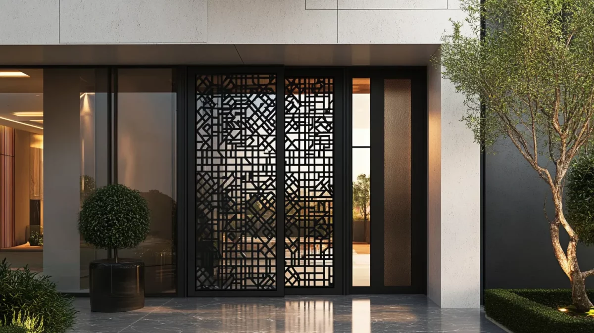 geometric pattern main double door grill design for flat