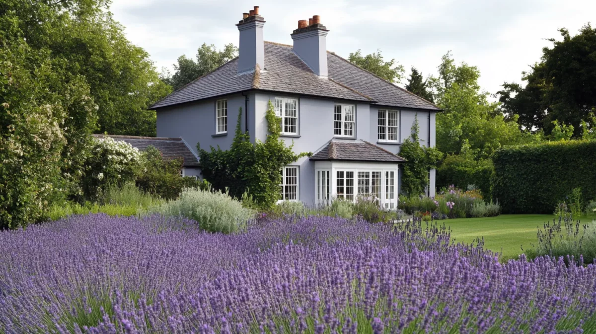 lavender and grey outside colour combination of simple indian house