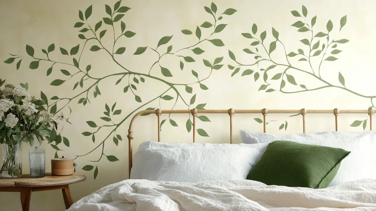 leafy vine stencil bedroom wall design