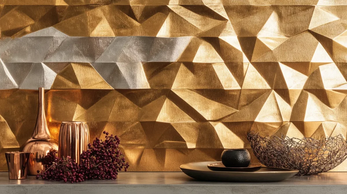 luxe metallic wall panelling for living room