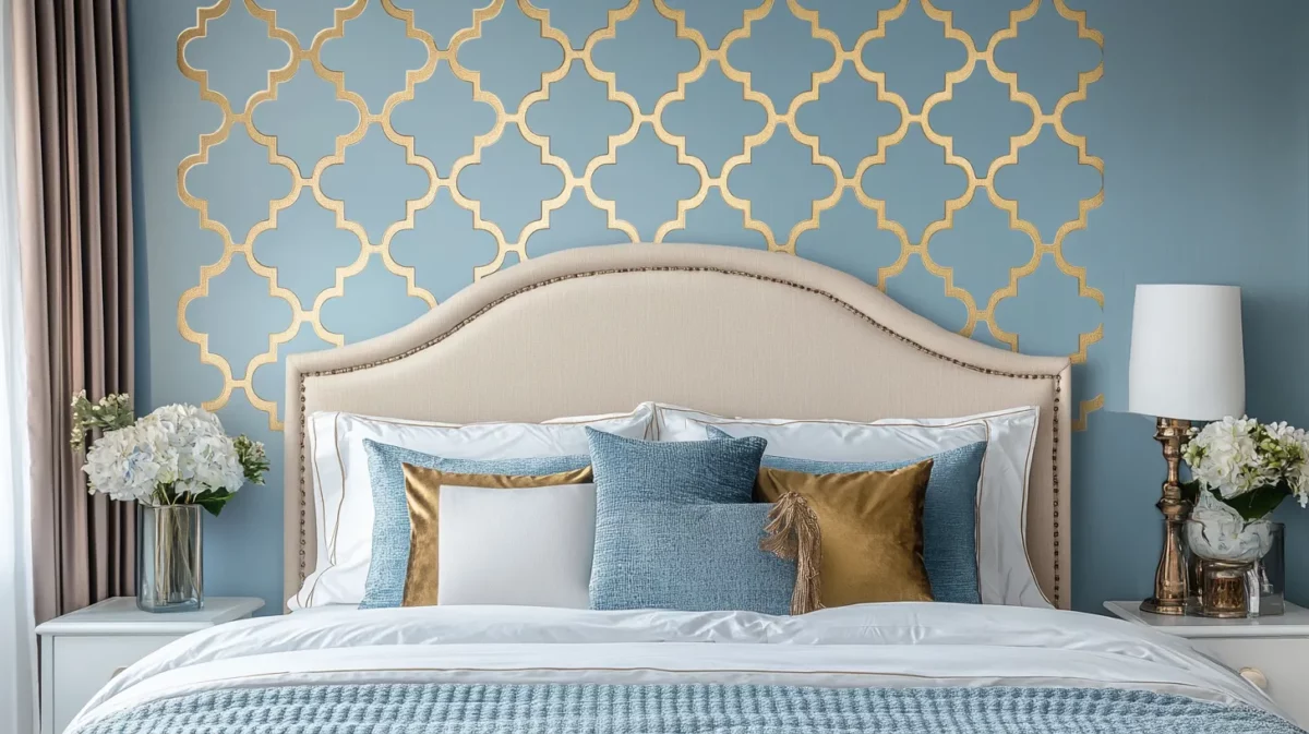 luxurious lattice royal bedroom stencil design