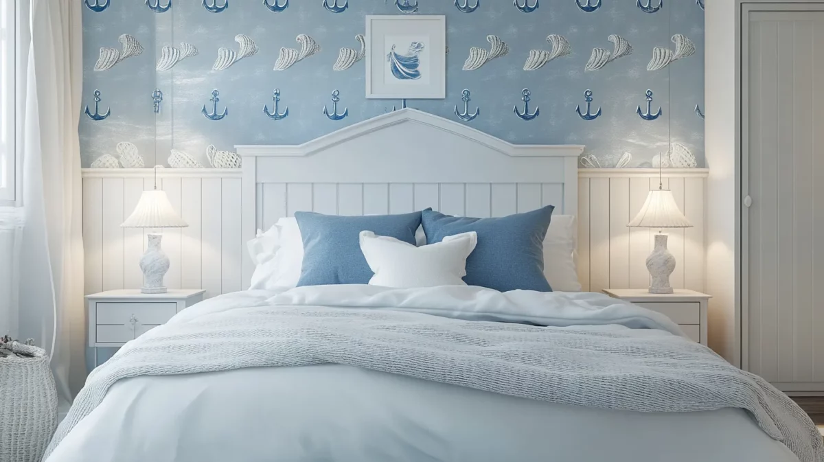 nautical motifs stencil wall design for bedroom