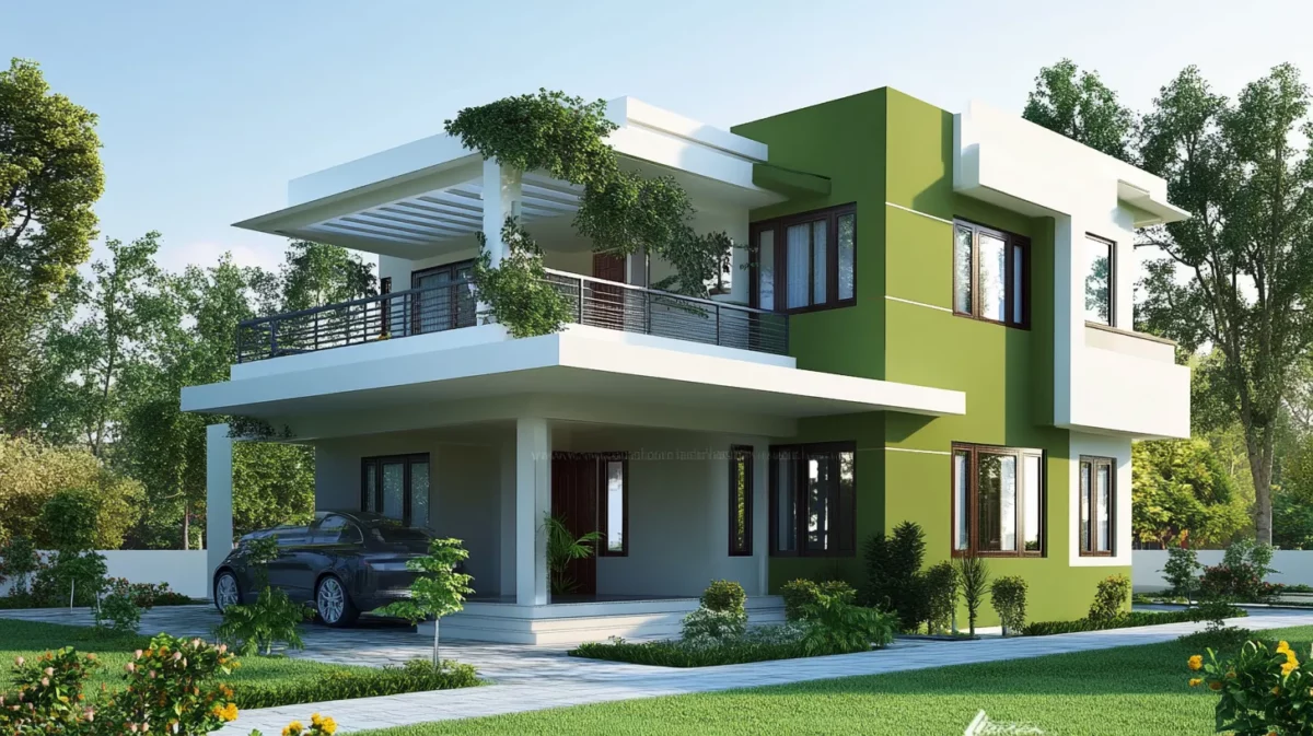 olive green and white colour combination for house exterior 