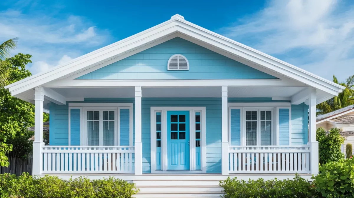 sky blue and white colour combination for house exterior painting