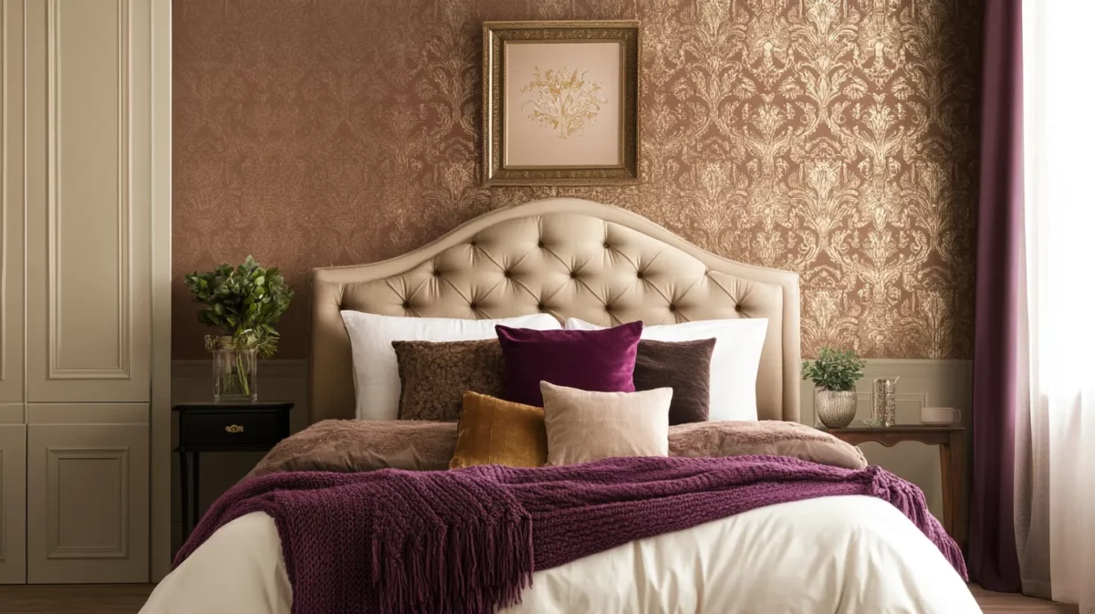 baroque flourish bedroom wall stencil design