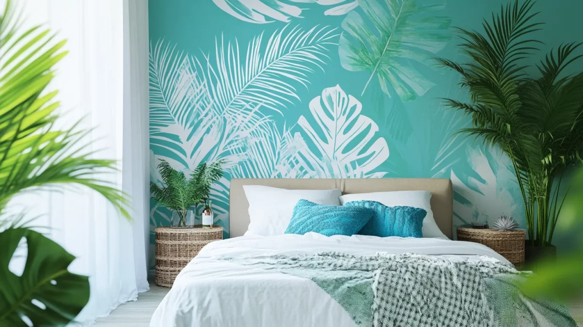 tropical theme royal bedroom wall stencils design