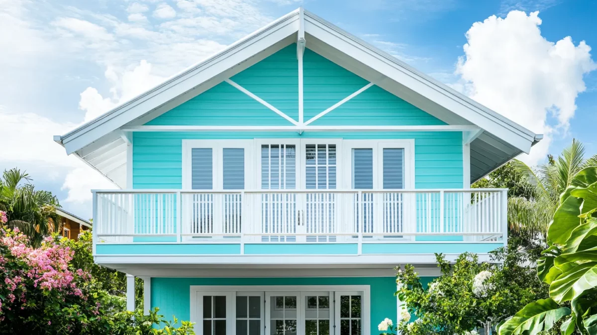 turquoise and white outside colour combination for house