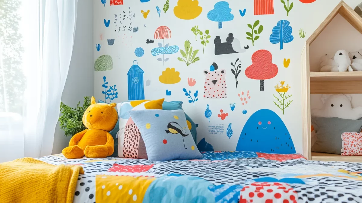 whimsical pattern bedroom wall stencils design