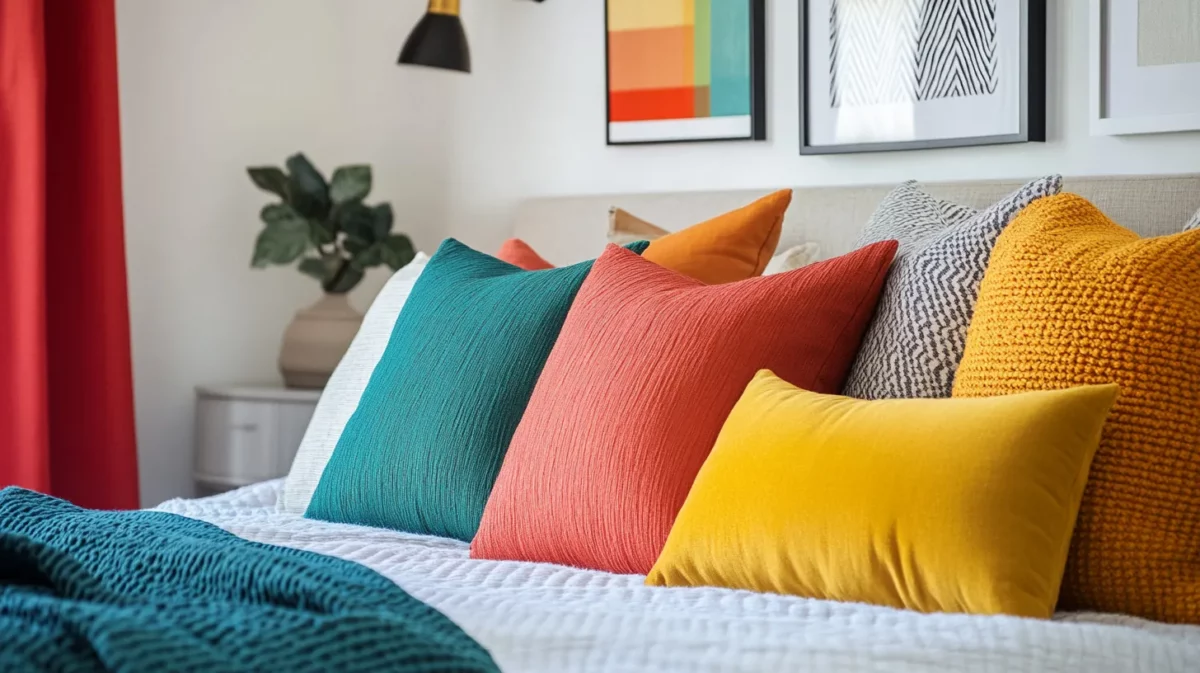 add colorful pillows or throws for small bedroom renovation