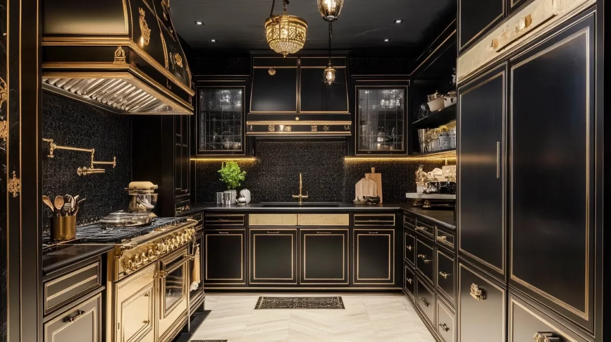 black and gold kitchen cupboard paint colour combination