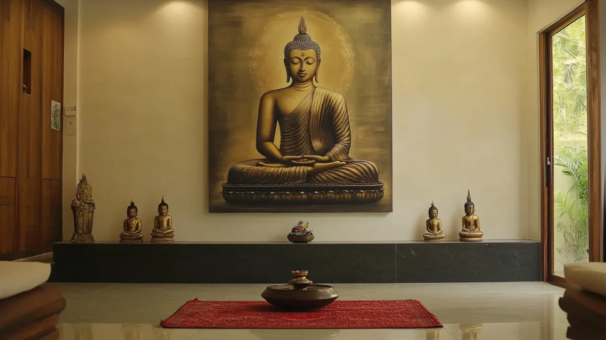 buddha painting for prayer or meditation room as per vastu