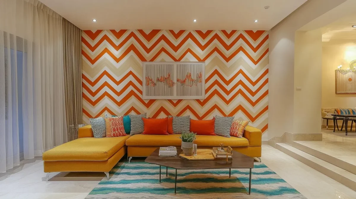 chevron style wall stencil design for hall