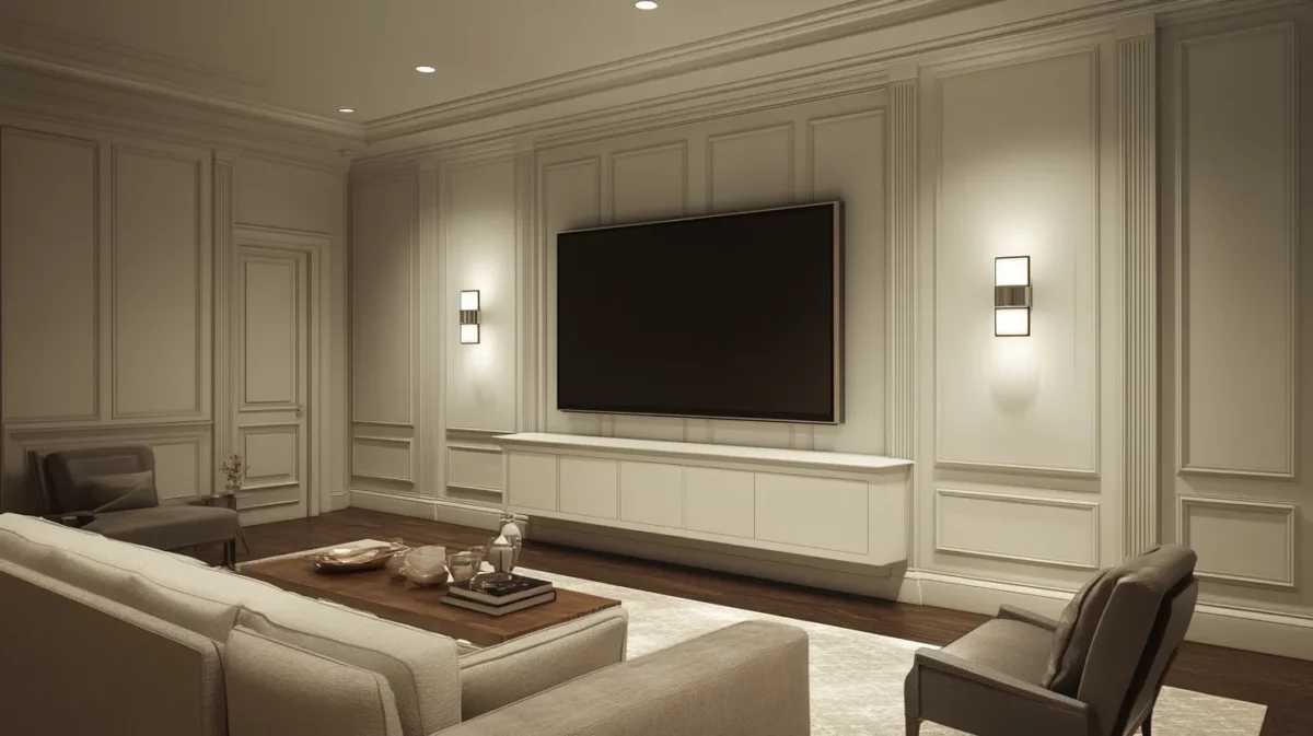 classic white panel wall design for television