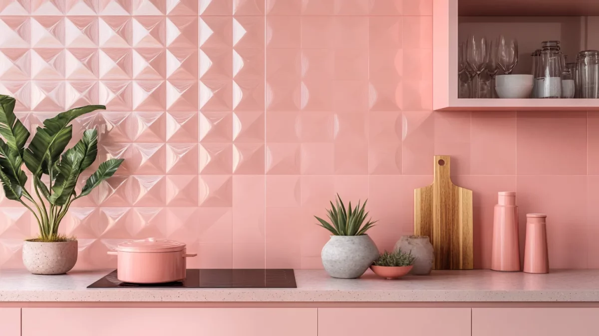 coral pink bright colour kitchen wall tiles