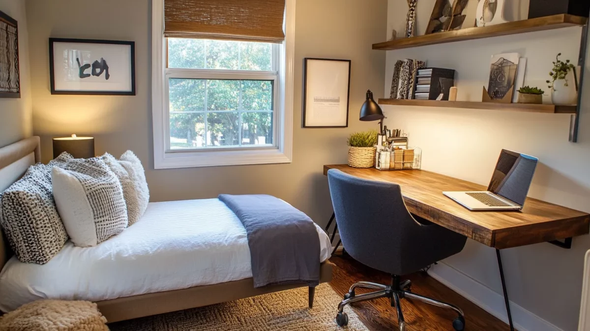 create a mini office corner space for small bedroom renovation