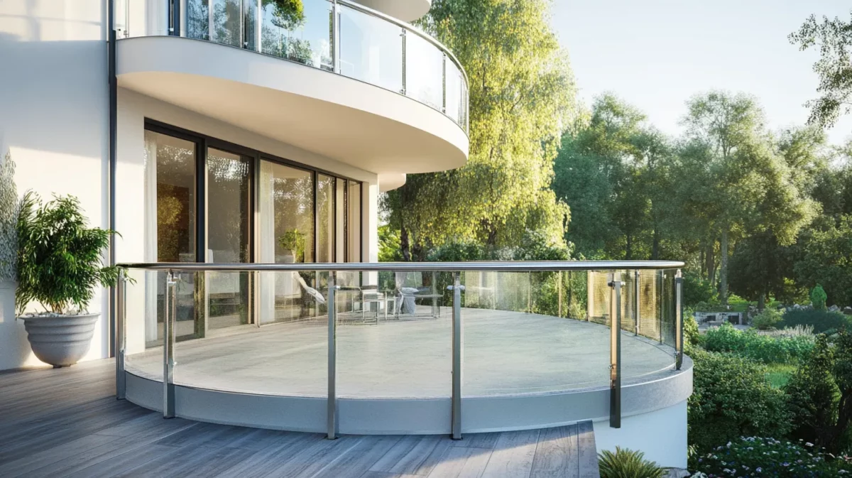 curved glass railing design idea for balcony