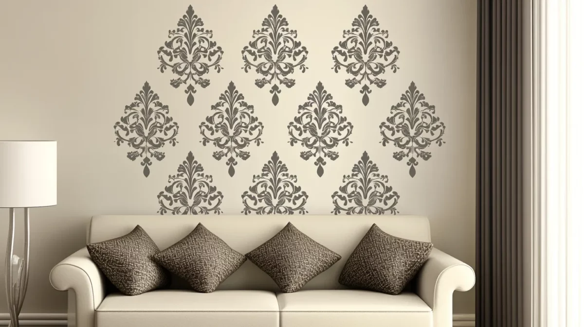 damask asian paints wall stencil design for living room