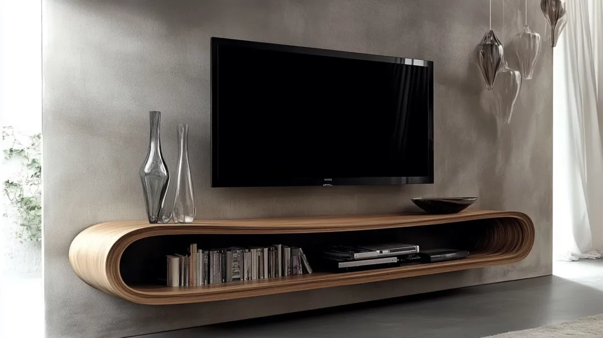 floating shelf mount tv wall design