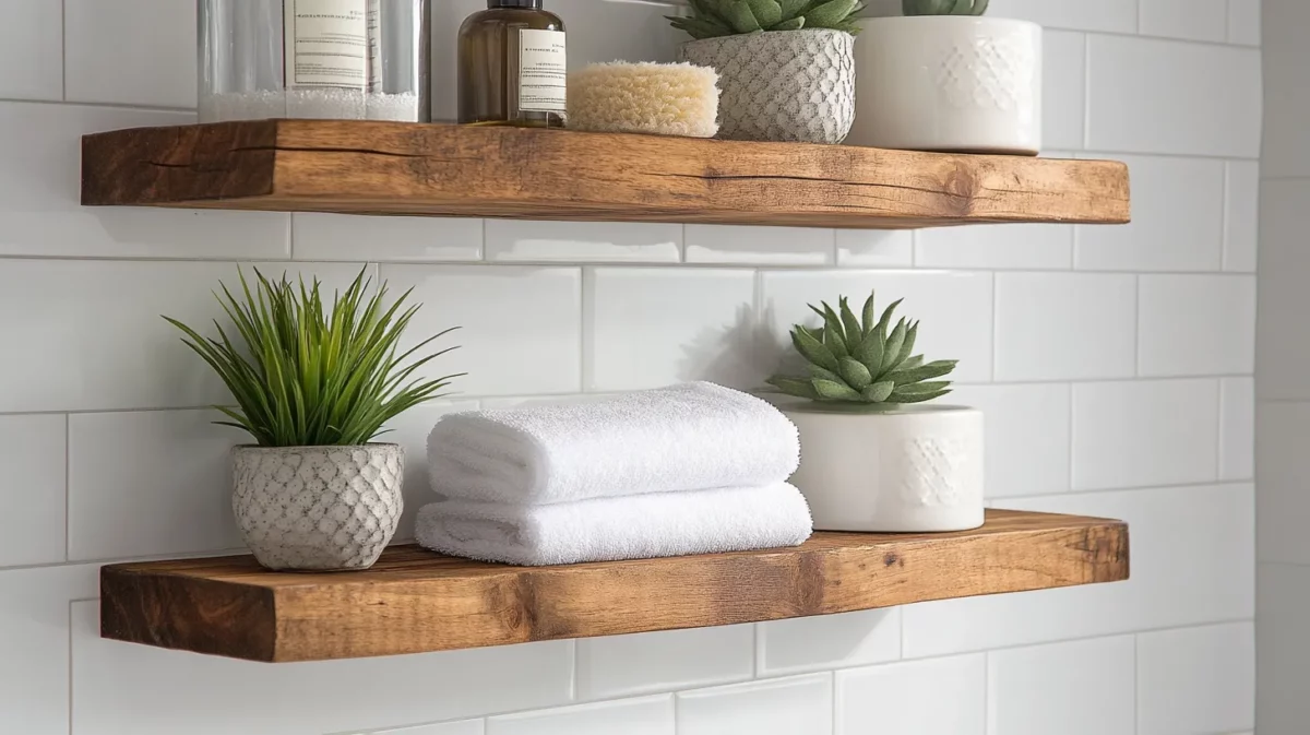 floating shelves small bathroom renovation idea