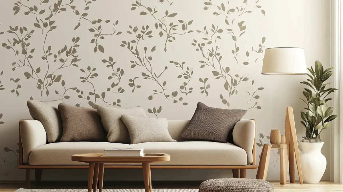 floral cascade wall stencil design for living room