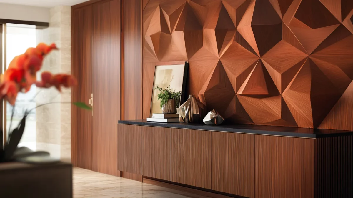 geometric wood panel tv wall design