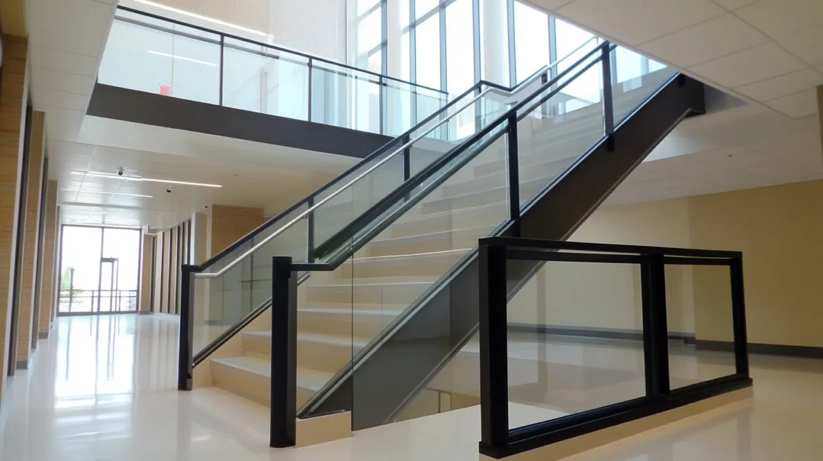 glass railing design for house front with stainless steel posts