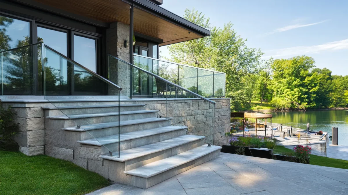 glass railings design with stainless steel balusters