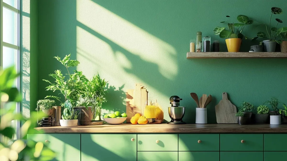 green colour kitchen cupboard