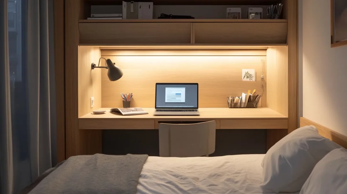 install a compact fold out desk space for small bedroom