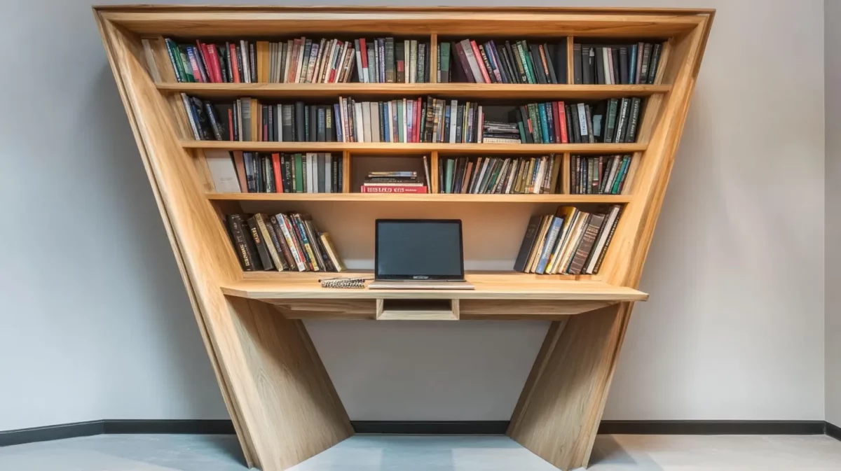 integrated bookshelf with study table attached design