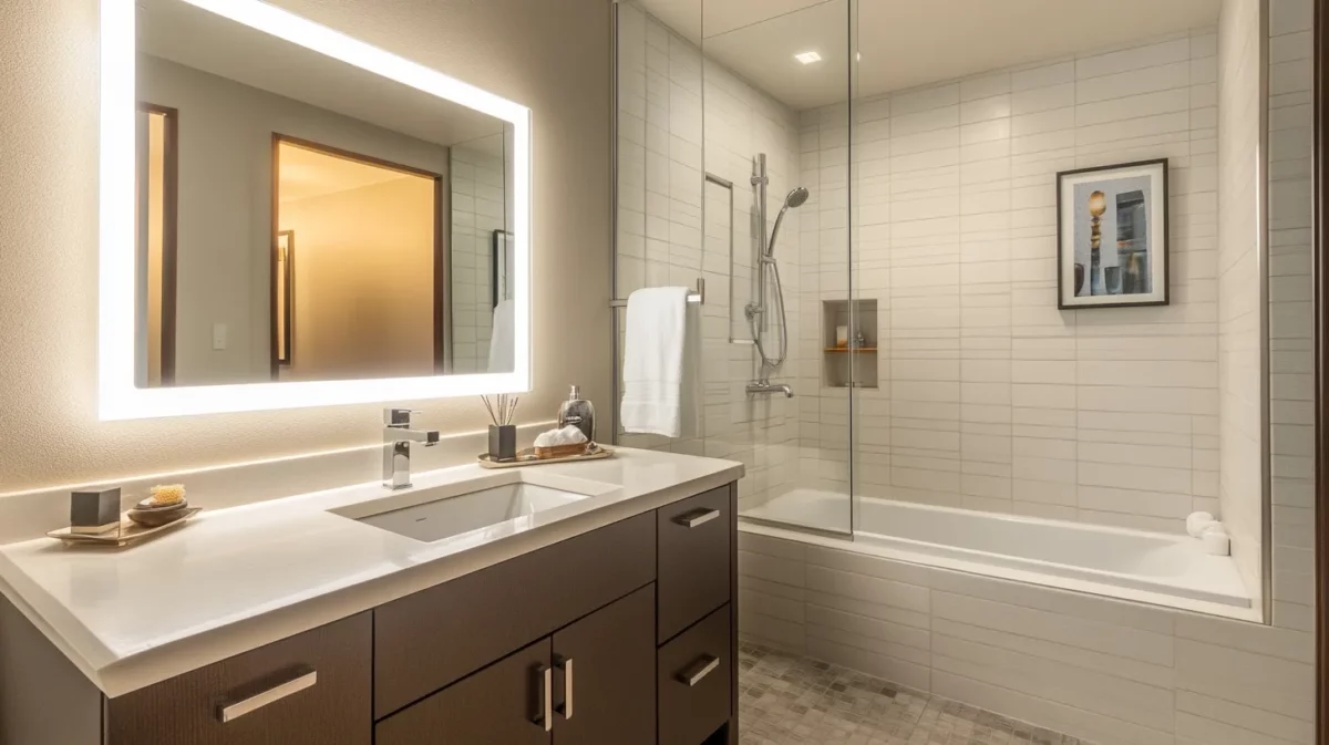 led backlit mirrors small bathroom remodel idea